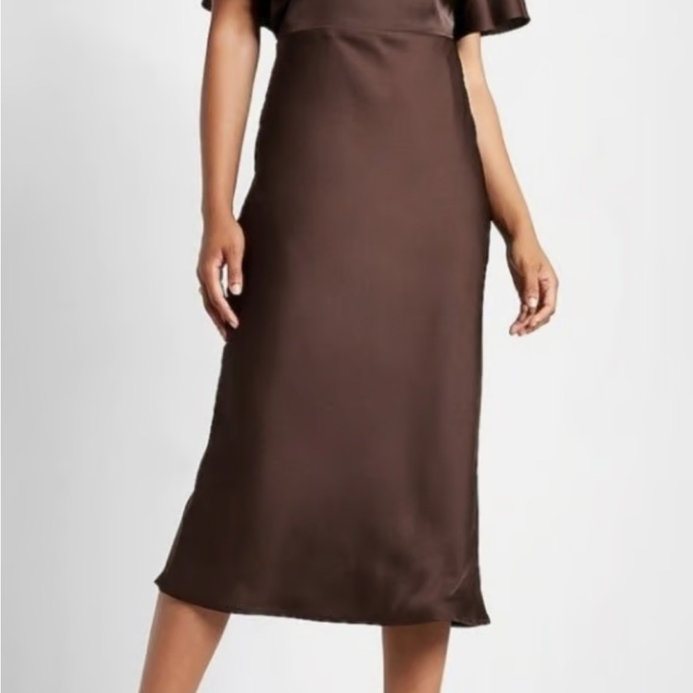Express Brown Satin Midi Dress